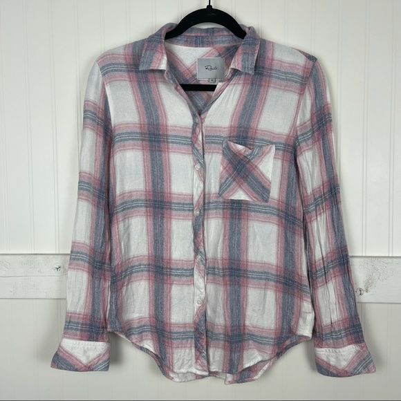 RAILS Hunter Button Down Flannel Shirt White & Peony - Picture 3 of 7